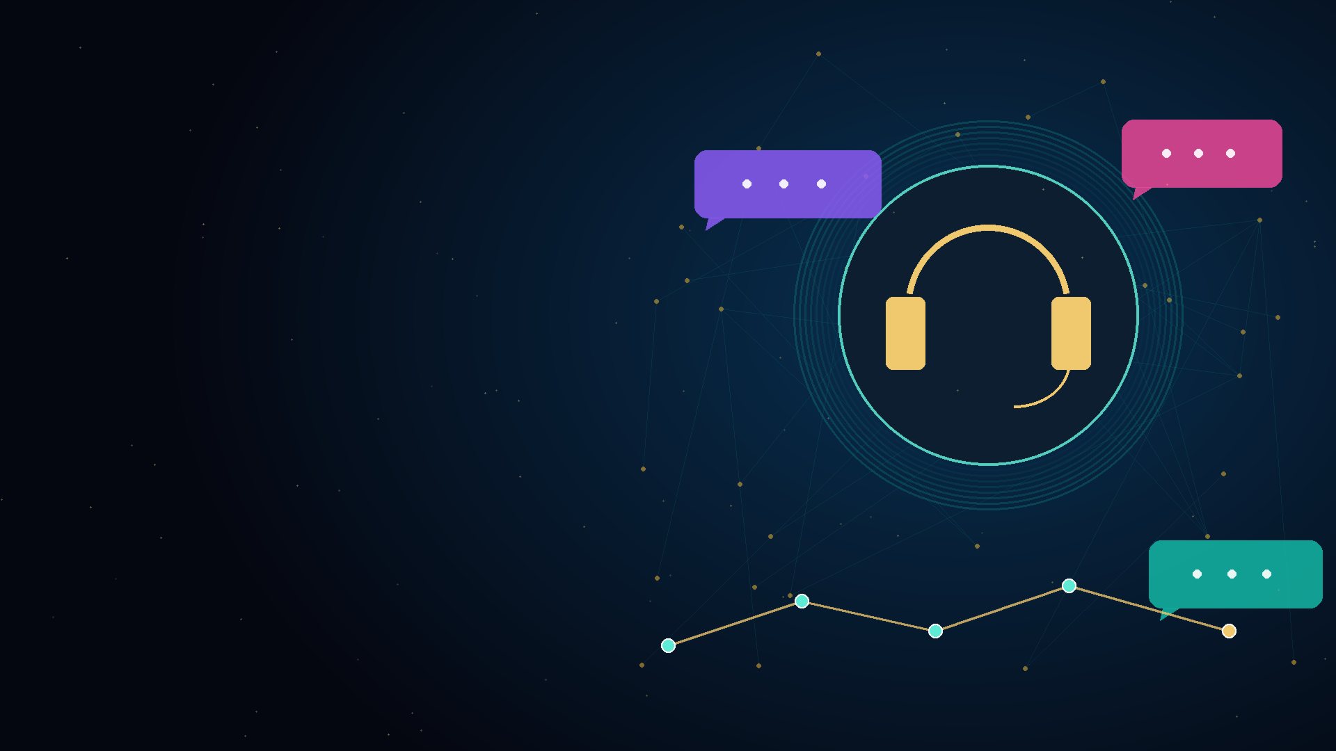 A glowing support headset with chat bubbles and a delivery-tracking path